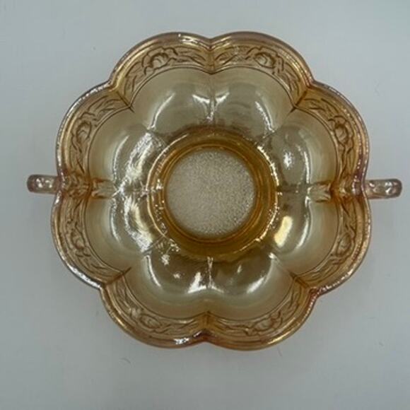 Vintage Jeannette Iridescent Aztec Rose Design Double Handle Dish Carnival - Picture 3 of 5